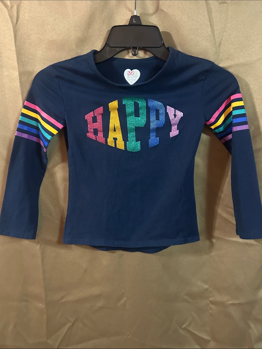 365 Kids Navy 'Happy' Rainbow Stripe Long Sleeve Shirt